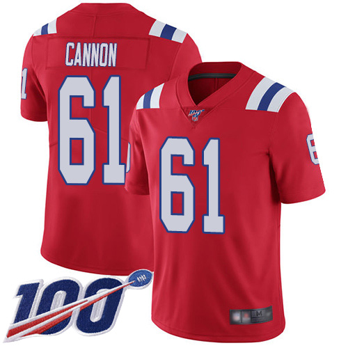 New England Patriots Football #61 100th Season Limited Red Men Marcus Cannon Alternate NFL Jersey->youth nfl jersey->Youth Jersey